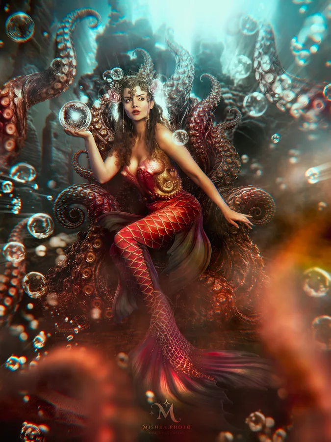 Mermaid with octopus — underwater session