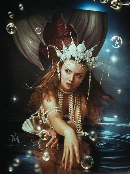 Mermaid with tail at water surface